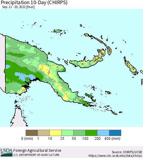 Papua New Guinea Precipitation 10-Day (CHIRPS) Thematic Map For 9/11/2022 - 9/20/2022