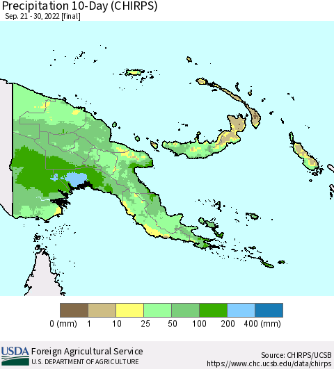 Papua New Guinea Precipitation 10-Day (CHIRPS) Thematic Map For 9/21/2022 - 9/30/2022