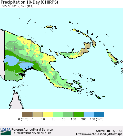 Papua New Guinea Precipitation 10-Day (CHIRPS) Thematic Map For 9/26/2022 - 10/5/2022