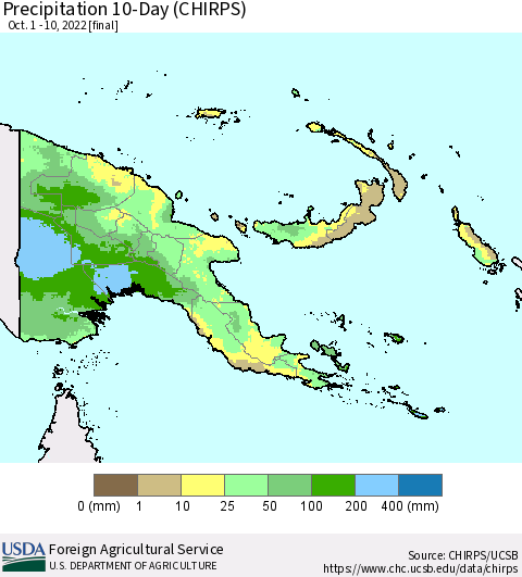 Papua New Guinea Precipitation 10-Day (CHIRPS) Thematic Map For 10/1/2022 - 10/10/2022