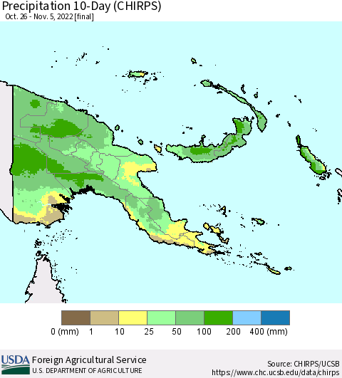 Papua New Guinea Precipitation 10-Day (CHIRPS) Thematic Map For 10/26/2022 - 11/5/2022