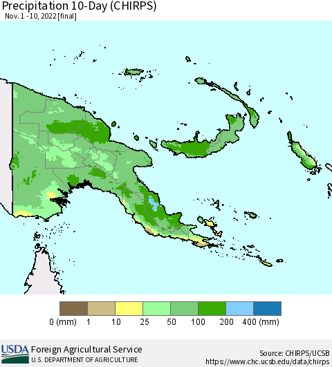 Papua New Guinea Precipitation 10-Day (CHIRPS) Thematic Map For 11/1/2022 - 11/10/2022