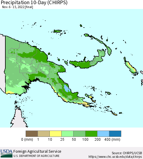 Papua New Guinea Precipitation 10-Day (CHIRPS) Thematic Map For 11/6/2022 - 11/15/2022
