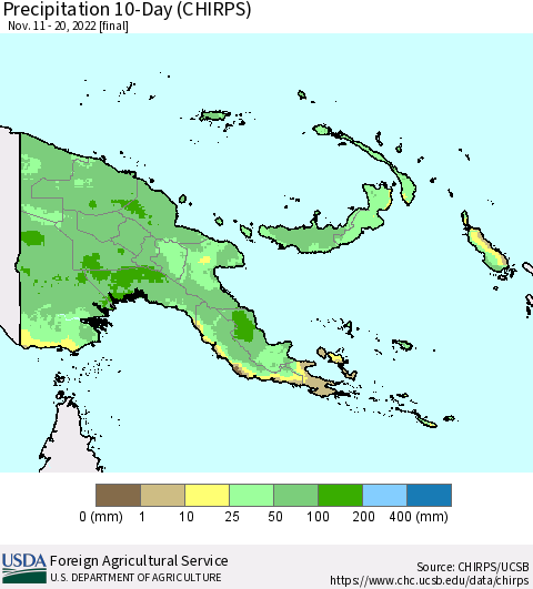Papua New Guinea Precipitation 10-Day (CHIRPS) Thematic Map For 11/11/2022 - 11/20/2022