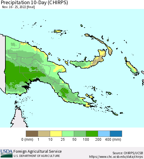 Papua New Guinea Precipitation 10-Day (CHIRPS) Thematic Map For 11/16/2022 - 11/25/2022