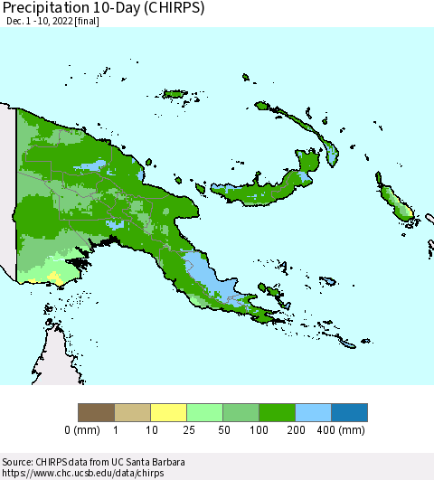 Papua New Guinea Precipitation 10-Day (CHIRPS) Thematic Map For 12/1/2022 - 12/10/2022