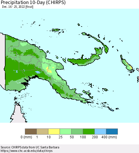Papua New Guinea Precipitation 10-Day (CHIRPS) Thematic Map For 12/16/2022 - 12/25/2022