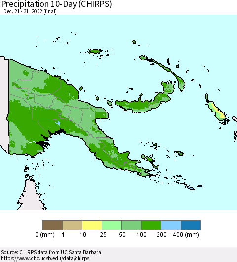 Papua New Guinea Precipitation 10-Day (CHIRPS) Thematic Map For 12/21/2022 - 12/31/2022