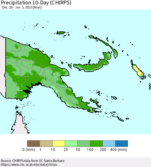 Papua New Guinea Precipitation 10-Day (CHIRPS) Thematic Map For 12/26/2022 - 1/5/2023
