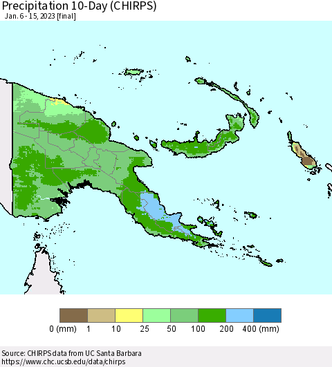 Papua New Guinea Precipitation 10-Day (CHIRPS) Thematic Map For 1/6/2023 - 1/15/2023