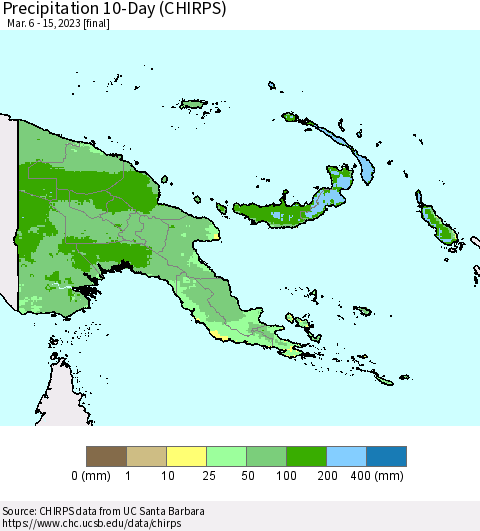 Papua New Guinea Precipitation 10-Day (CHIRPS) Thematic Map For 3/6/2023 - 3/15/2023