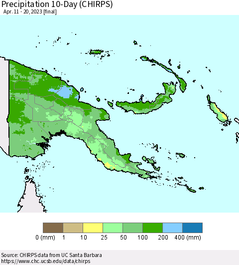 Papua New Guinea Precipitation 10-Day (CHIRPS) Thematic Map For 4/11/2023 - 4/20/2023