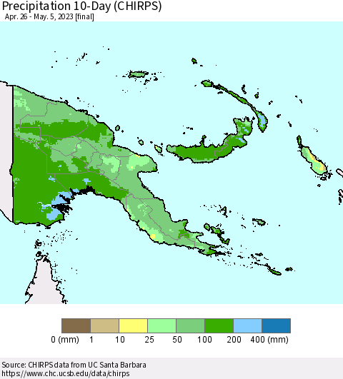 Papua New Guinea Precipitation 10-Day (CHIRPS) Thematic Map For 4/26/2023 - 5/5/2023