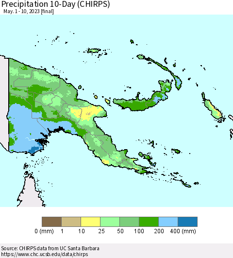 Papua New Guinea Precipitation 10-Day (CHIRPS) Thematic Map For 5/1/2023 - 5/10/2023