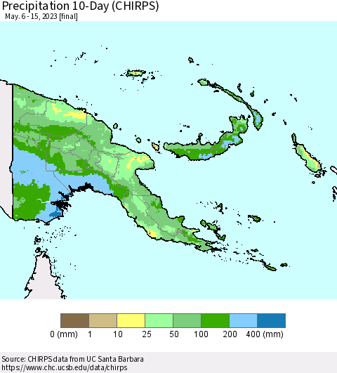 Papua New Guinea Precipitation 10-Day (CHIRPS) Thematic Map For 5/6/2023 - 5/15/2023