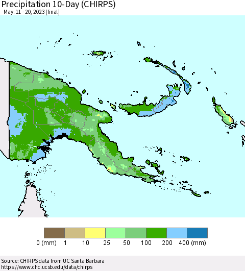 Papua New Guinea Precipitation 10-Day (CHIRPS) Thematic Map For 5/11/2023 - 5/20/2023