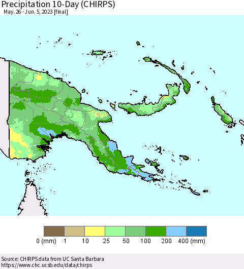 Papua New Guinea Precipitation 10-Day (CHIRPS) Thematic Map For 5/26/2023 - 6/5/2023