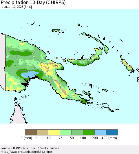 Papua New Guinea Precipitation 10-Day (CHIRPS) Thematic Map For 6/1/2023 - 6/10/2023