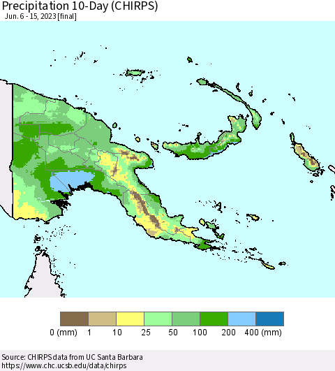 Papua New Guinea Precipitation 10-Day (CHIRPS) Thematic Map For 6/6/2023 - 6/15/2023
