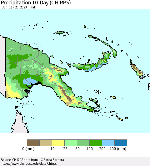 Papua New Guinea Precipitation 10-Day (CHIRPS) Thematic Map For 6/11/2023 - 6/20/2023