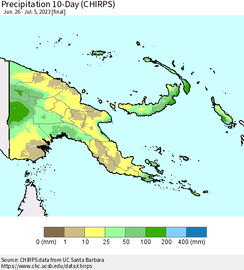 Papua New Guinea Precipitation 10-Day (CHIRPS) Thematic Map For 6/26/2023 - 7/5/2023