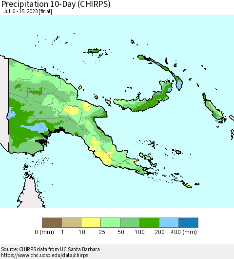 Papua New Guinea Precipitation 10-Day (CHIRPS) Thematic Map For 7/6/2023 - 7/15/2023