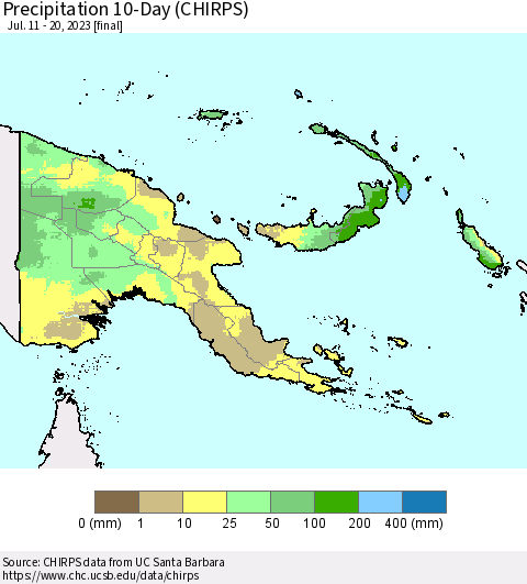 Papua New Guinea Precipitation 10-Day (CHIRPS) Thematic Map For 7/11/2023 - 7/20/2023