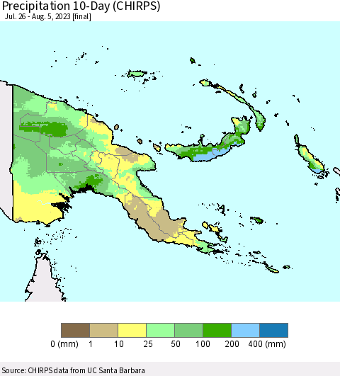 Papua New Guinea Precipitation 10-Day (CHIRPS) Thematic Map For 7/26/2023 - 8/5/2023