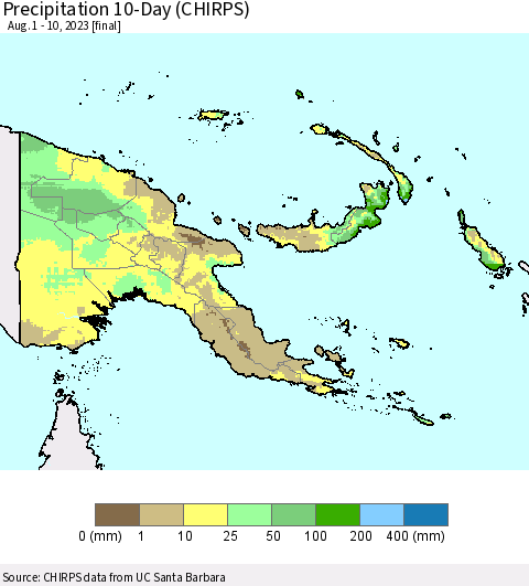 Papua New Guinea Precipitation 10-Day (CHIRPS) Thematic Map For 8/1/2023 - 8/10/2023