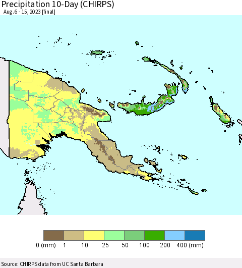 Papua New Guinea Precipitation 10-Day (CHIRPS) Thematic Map For 8/6/2023 - 8/15/2023