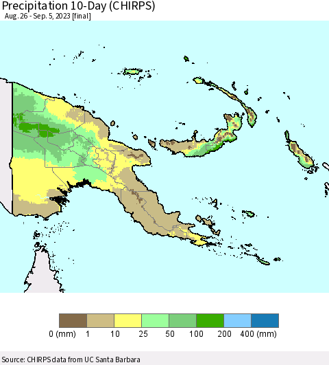 Papua New Guinea Precipitation 10-Day (CHIRPS) Thematic Map For 8/26/2023 - 9/5/2023