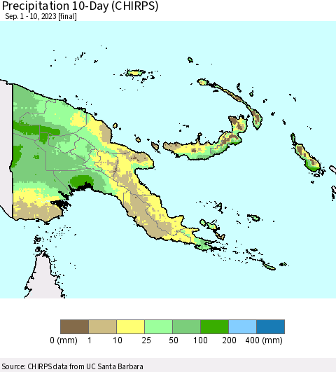 Papua New Guinea Precipitation 10-Day (CHIRPS) Thematic Map For 9/1/2023 - 9/10/2023