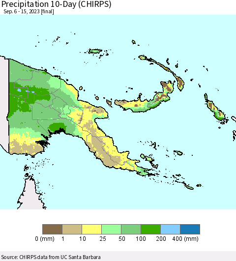 Papua New Guinea Precipitation 10-Day (CHIRPS) Thematic Map For 9/6/2023 - 9/15/2023