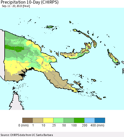 Papua New Guinea Precipitation 10-Day (CHIRPS) Thematic Map For 9/11/2023 - 9/20/2023