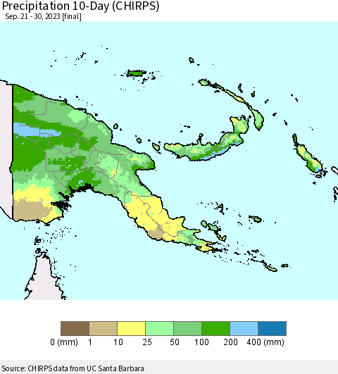 Papua New Guinea Precipitation 10-Day (CHIRPS) Thematic Map For 9/21/2023 - 9/30/2023