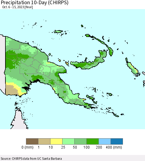 Papua New Guinea Precipitation 10-Day (CHIRPS) Thematic Map For 10/6/2023 - 10/15/2023