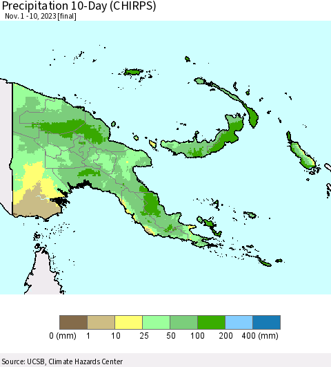 Papua New Guinea Precipitation 10-Day (CHIRPS) Thematic Map For 11/1/2023 - 11/10/2023