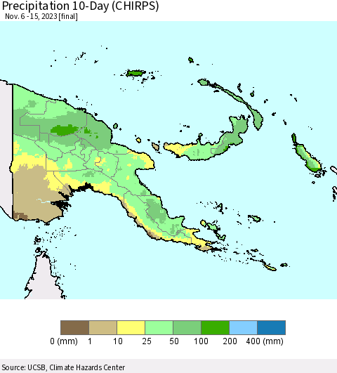 Papua New Guinea Precipitation 10-Day (CHIRPS) Thematic Map For 11/6/2023 - 11/15/2023