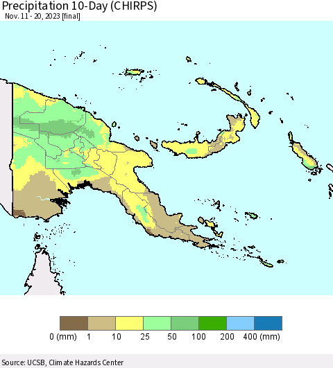 Papua New Guinea Precipitation 10-Day (CHIRPS) Thematic Map For 11/11/2023 - 11/20/2023