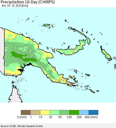 Papua New Guinea Precipitation 10-Day (CHIRPS) Thematic Map For 11/16/2023 - 11/25/2023