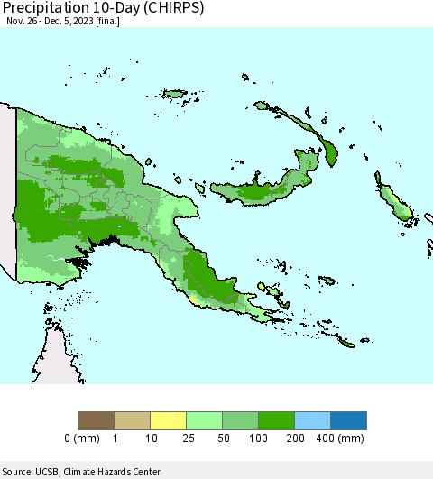 Papua New Guinea Precipitation 10-Day (CHIRPS) Thematic Map For 11/26/2023 - 12/5/2023