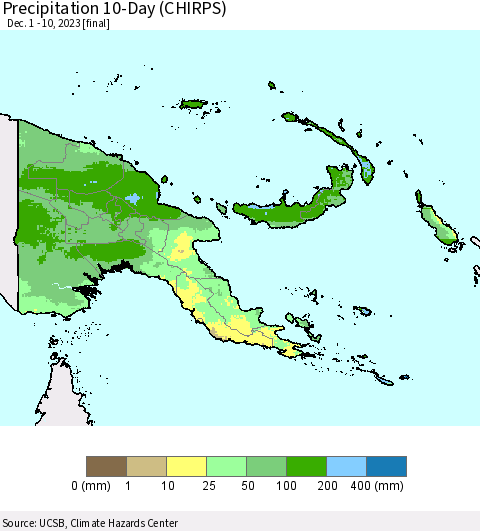 Papua New Guinea Precipitation 10-Day (CHIRPS) Thematic Map For 12/1/2023 - 12/10/2023