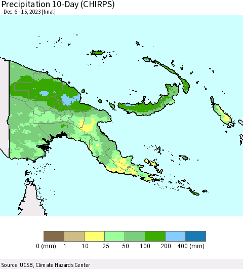 Papua New Guinea Precipitation 10-Day (CHIRPS) Thematic Map For 12/6/2023 - 12/15/2023