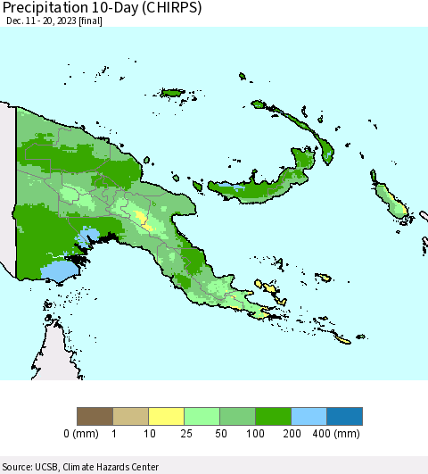 Papua New Guinea Precipitation 10-Day (CHIRPS) Thematic Map For 12/11/2023 - 12/20/2023