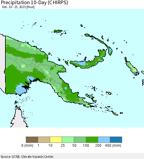 Papua New Guinea Precipitation 10-Day (CHIRPS) Thematic Map For 12/16/2023 - 12/25/2023