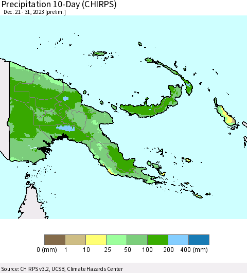 Papua New Guinea Precipitation 10-Day (CHIRPS) Thematic Map For 12/21/2023 - 12/31/2023