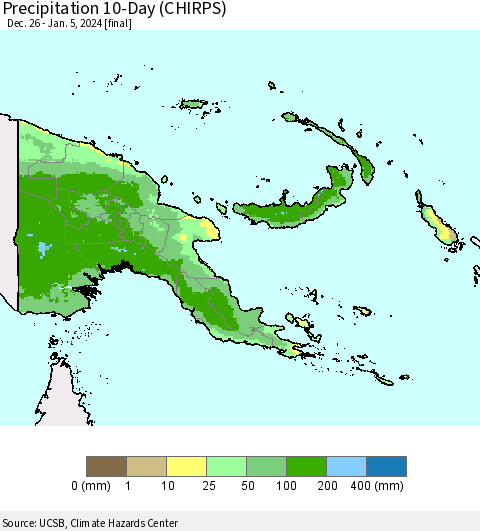 Papua New Guinea Precipitation 10-Day (CHIRPS) Thematic Map For 12/26/2023 - 1/5/2024