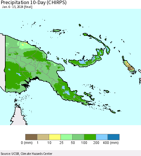 Papua New Guinea Precipitation 10-Day (CHIRPS) Thematic Map For 1/6/2024 - 1/15/2024