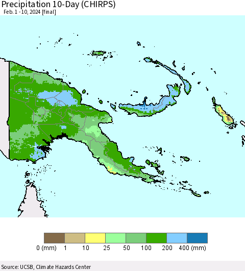 Papua New Guinea Precipitation 10-Day (CHIRPS) Thematic Map For 2/1/2024 - 2/10/2024