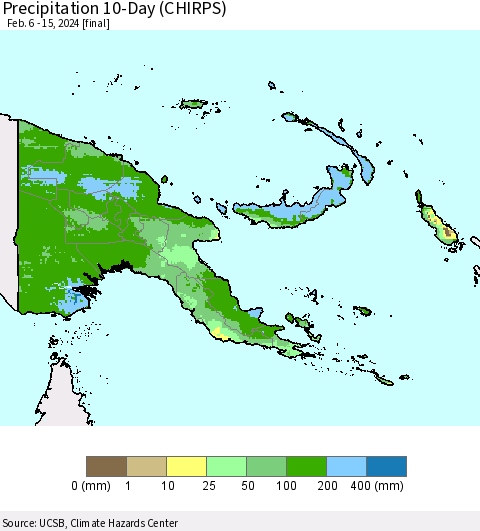 Papua New Guinea Precipitation 10-Day (CHIRPS) Thematic Map For 2/6/2024 - 2/15/2024